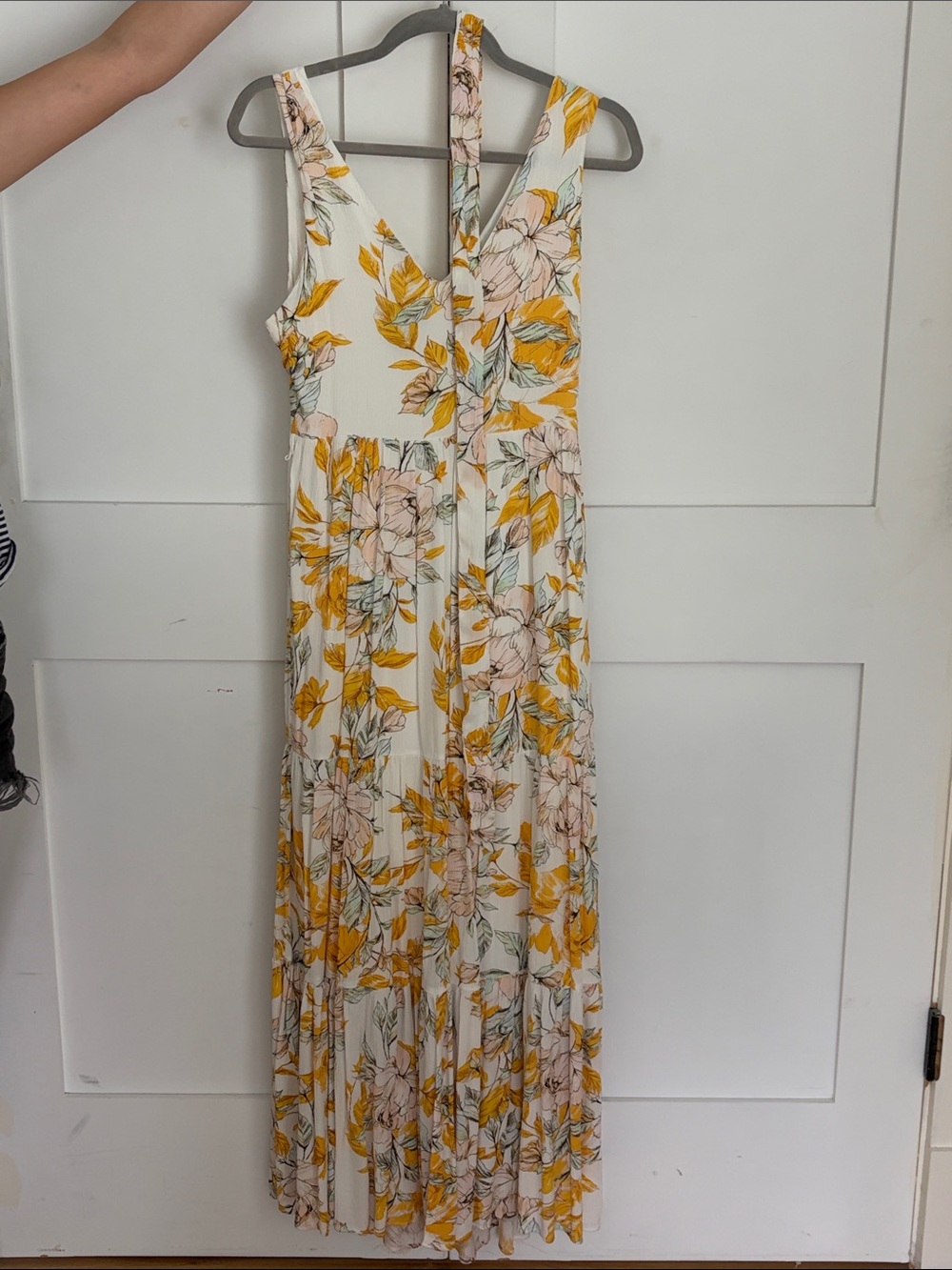 Nicole Miller White Maxi Dress with Yellow Floral Print
